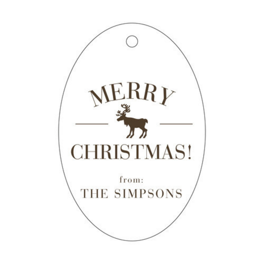 Merry Christmas Reindeer To/From Round One Color Letterpress/Foil Holiday Tags