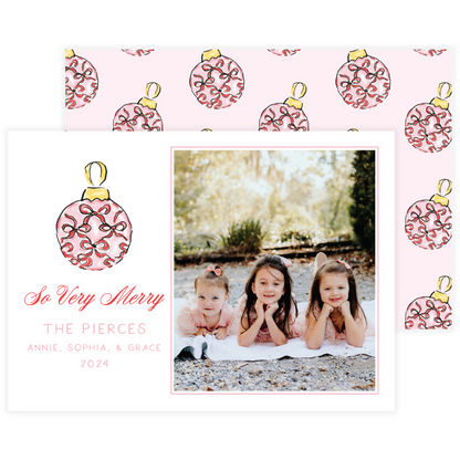 Pink & Red Bow Ornament Holiday Card