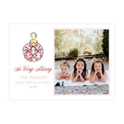 Pink & Red Bow Ornament Holiday Card