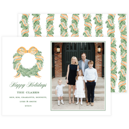 Green & Gold Wreath Landscape Holiday Card