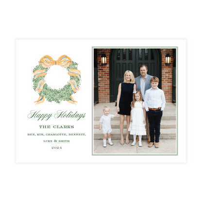 Green & Gold Wreath Landscape Holiday Card