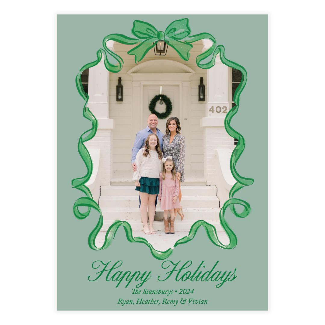 Green Tulle Bow Frame Holiday Card