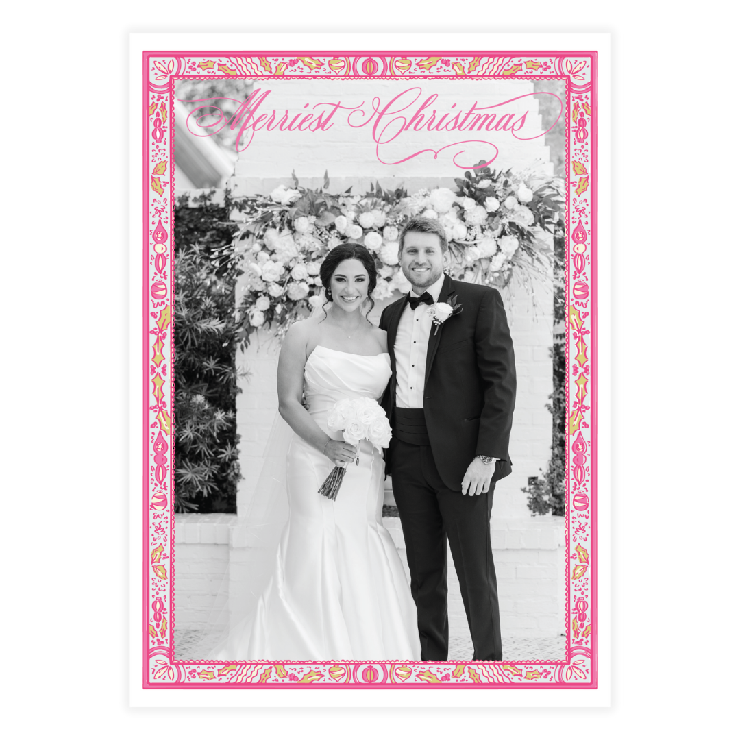 Thin Pink Ornate Frame Holiday Card