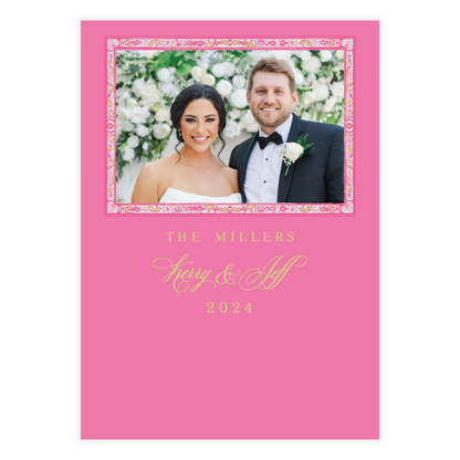 Thin Pink Ornate Frame Holiday Card