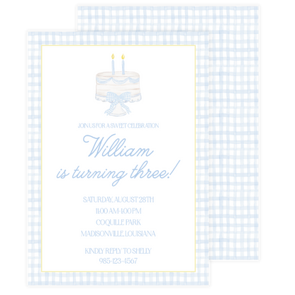 Blue Birthday Cake Birthday Invitation