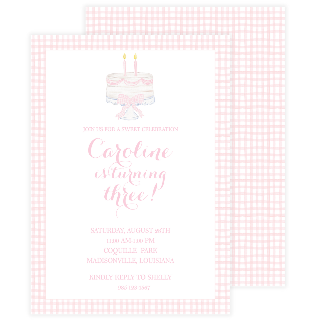 Pink Birthday Cake Birthday Invitation