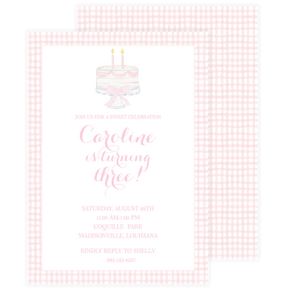 Pink Birthday Cake Birthday Invitation