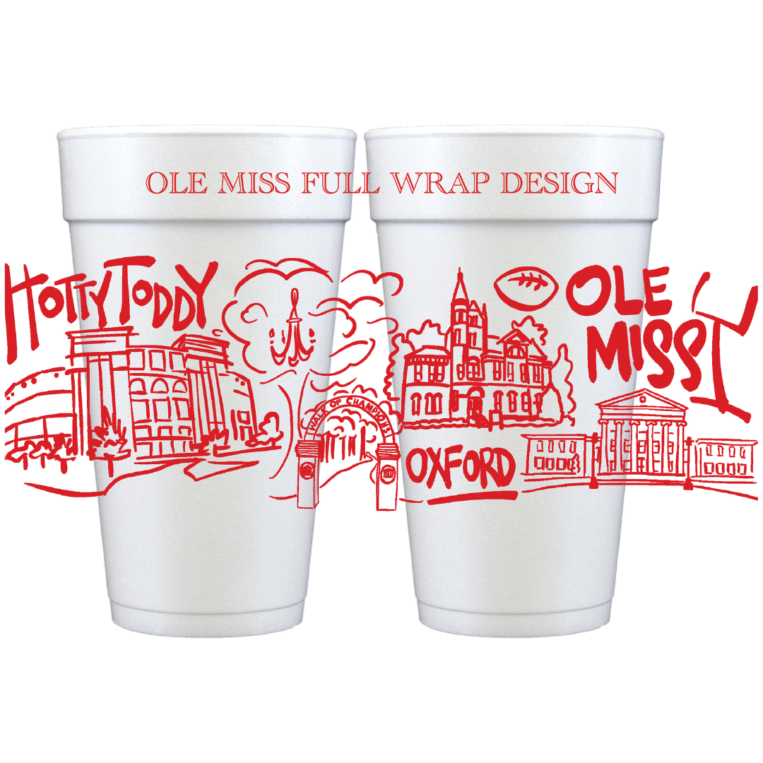 Ole Miss Hotty Toddy Full Wrap Design Foam Cups