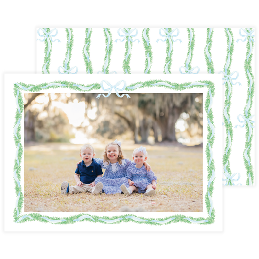 Blue Bow Garland Landscape Holiday Card