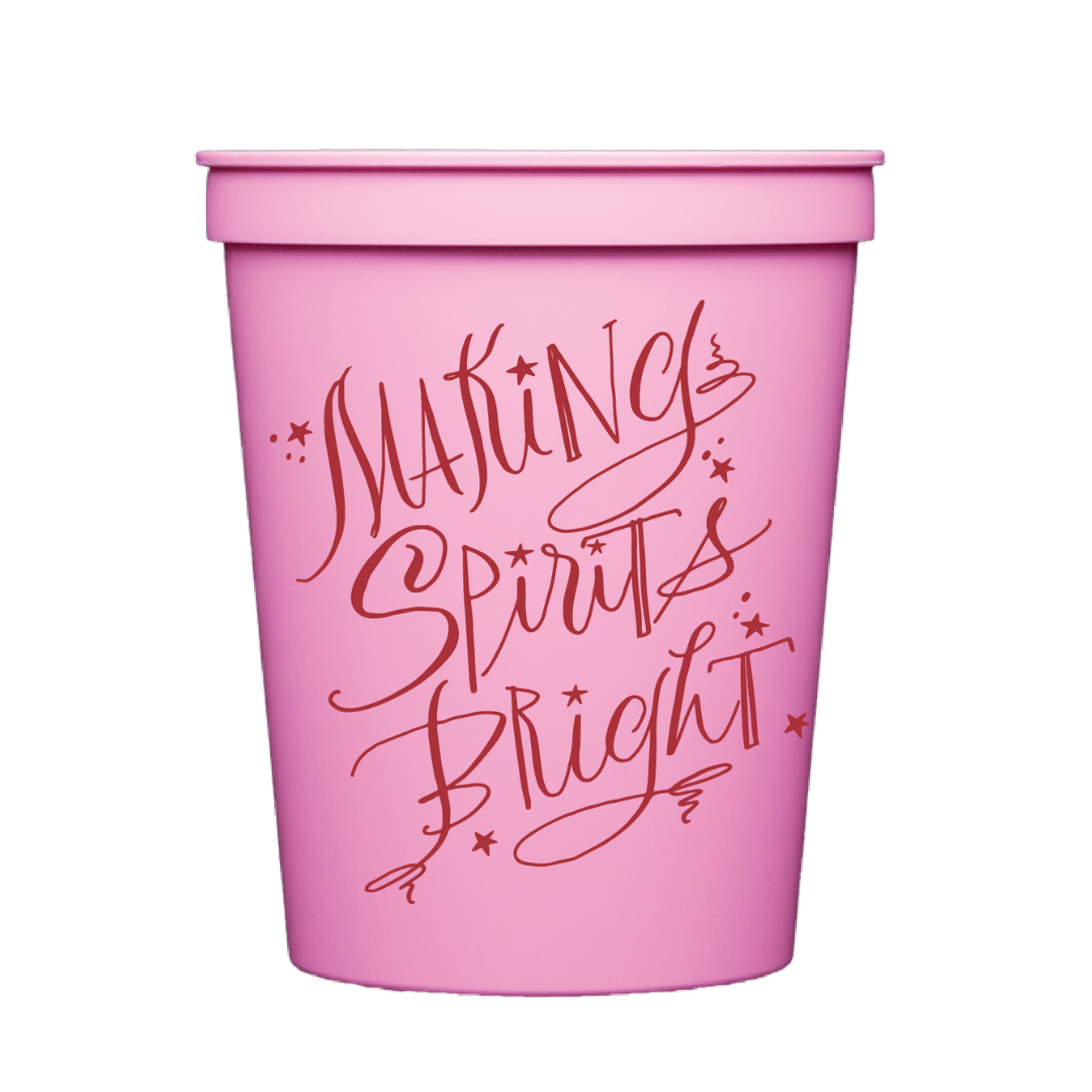 Making Spirits Bright 16 oz Pink Stadium Cup (Printed Double Sided)