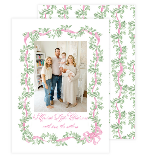 Pink Holly Garland Frame Holiday Card