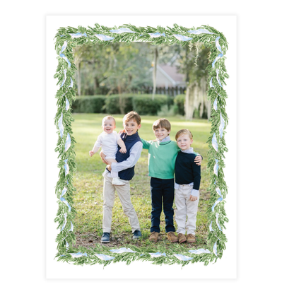 Blue Ribbon Garland Frame Holiday Card