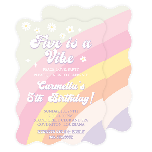 Retro/Groovy Wavy Die Cut Birthday Invitation