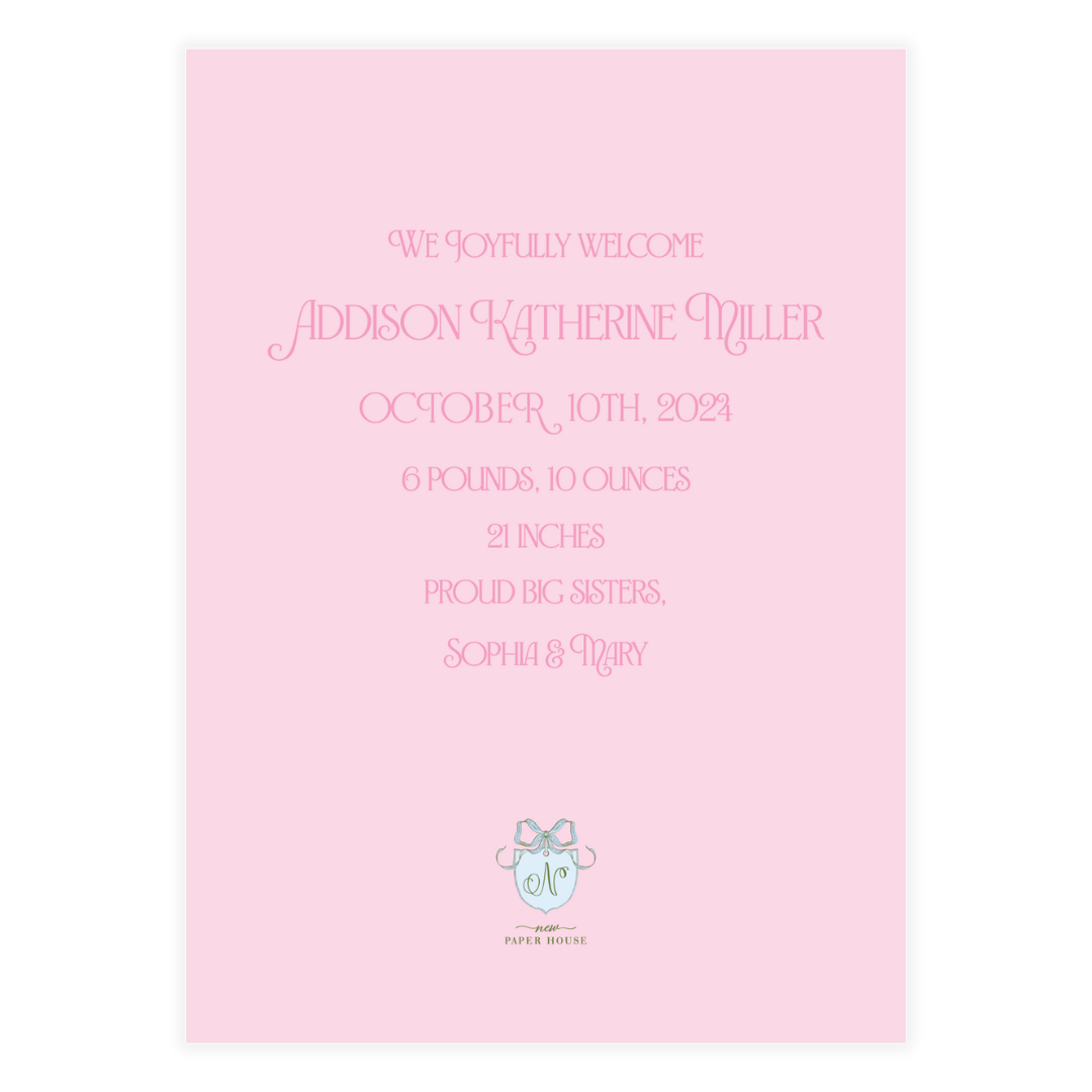 Stork Baby Pink Crest Holiday Card