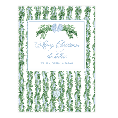 Blue Ribbon Garland Frame Holiday Card