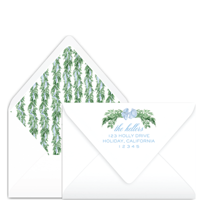 Blue Ribbon Garland Frame Holiday Card