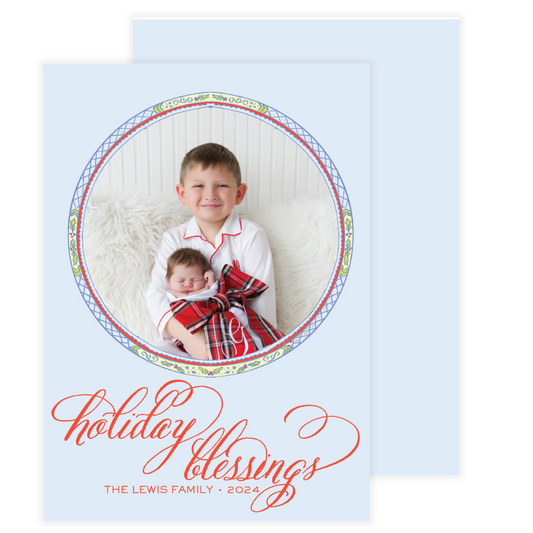 Circle Holiday Frame Blue Holiday Card