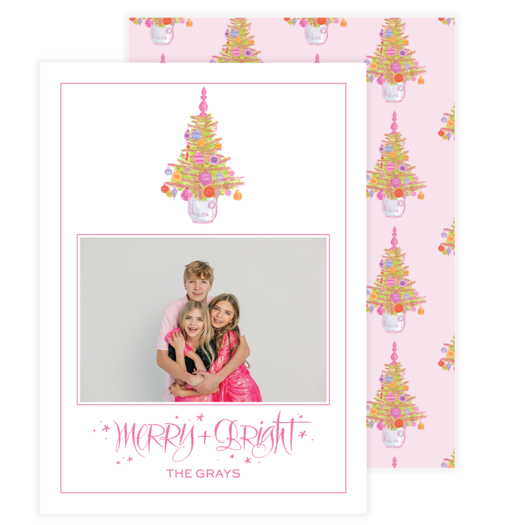 Colorful Pink Tree Holiday Card