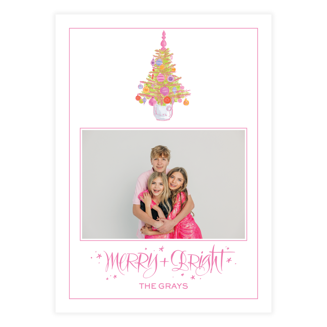 Colorful Pink Tree Holiday Card