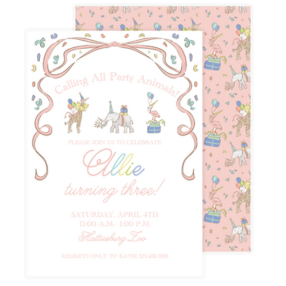 Pink Spring Party Animals Birthday Invitation