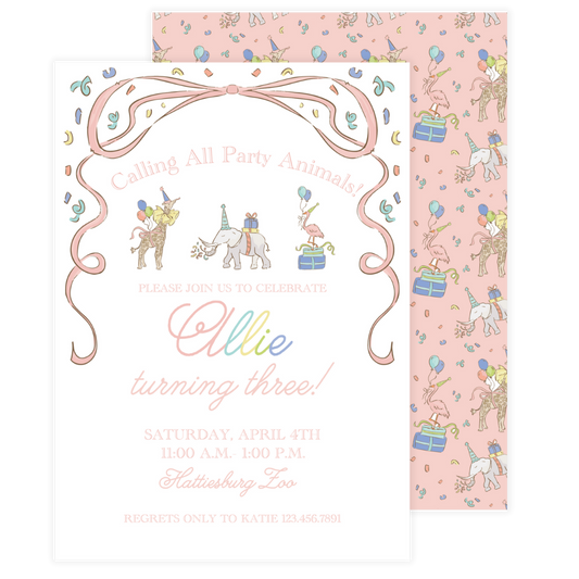 Pink Spring Party Animals Birthday Invitation