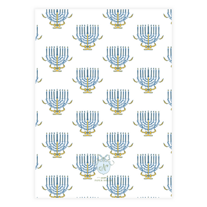 Hanukkiah (top) Wavy Frame Blue Holiday Card