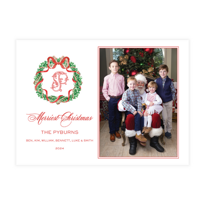 Classic Red Bow Wreath Holiday Card