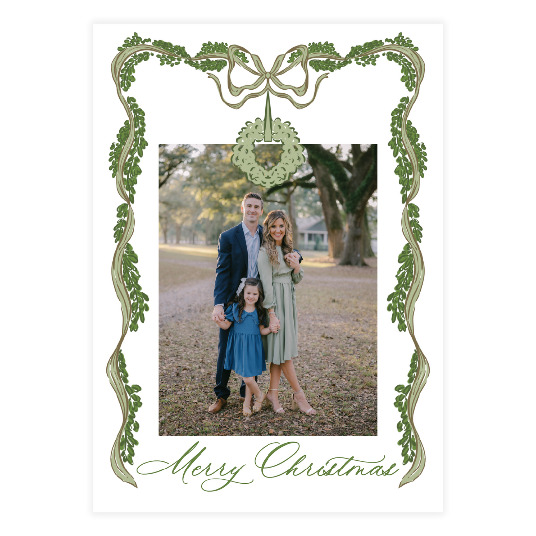 Classic Green Wreath with Garland Holiday Card