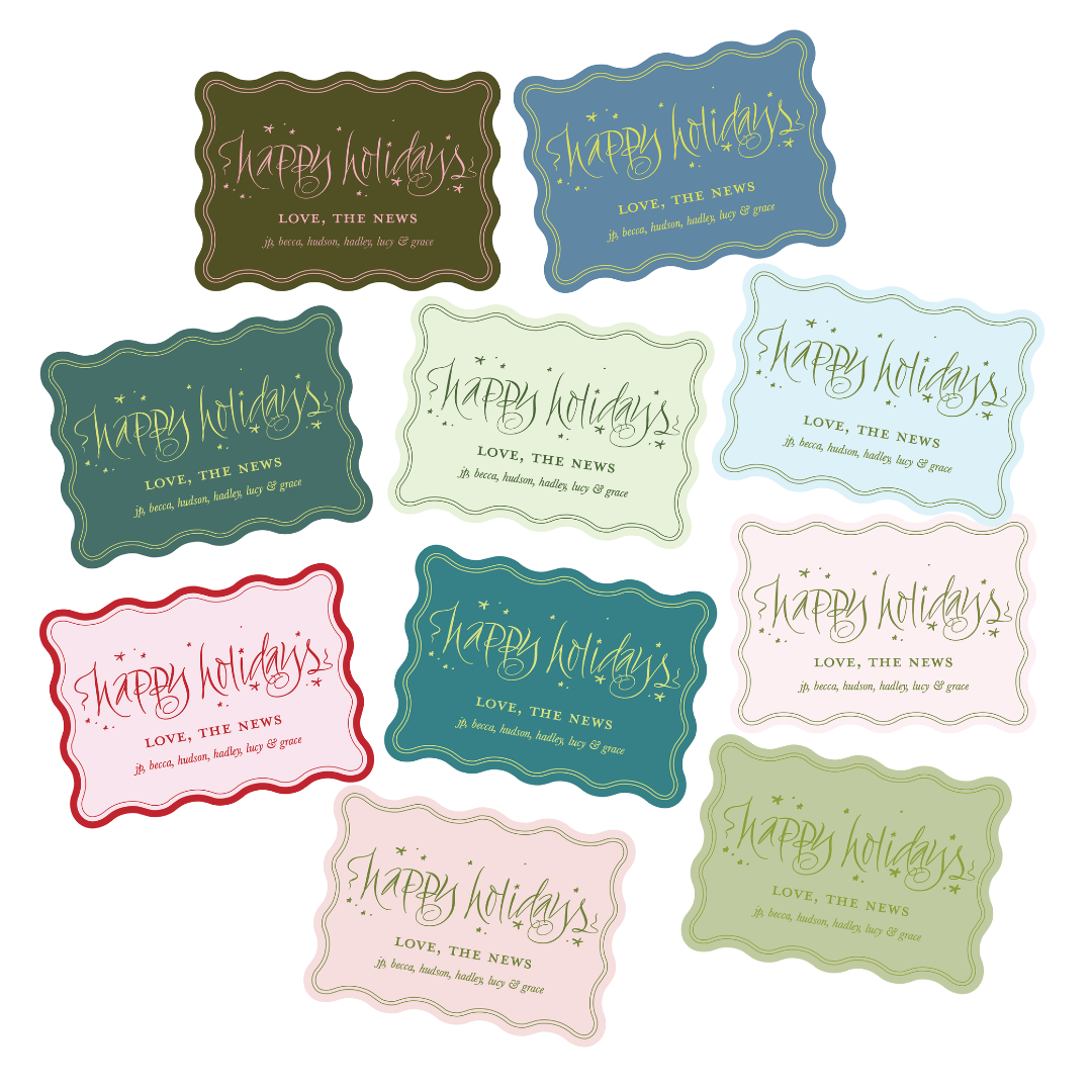 Happy Holidays Wavy Die Cut Holiday Gift Tags (Set of 25)