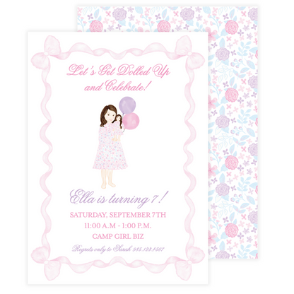 American Girl Doll Birthday Invitation (Customize  Girl + Doll Color)