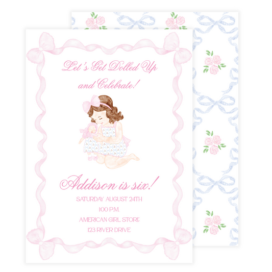 Girl + Doll Birthday Invitation