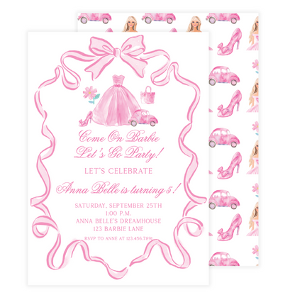 Barbie Let's Go Party Grand Millennial Birthday Invitation