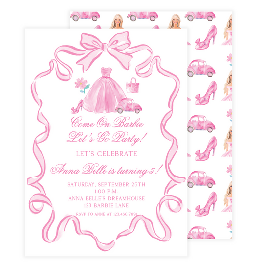 Barbie Let's Go Party Grand Millennial Birthday Invitation