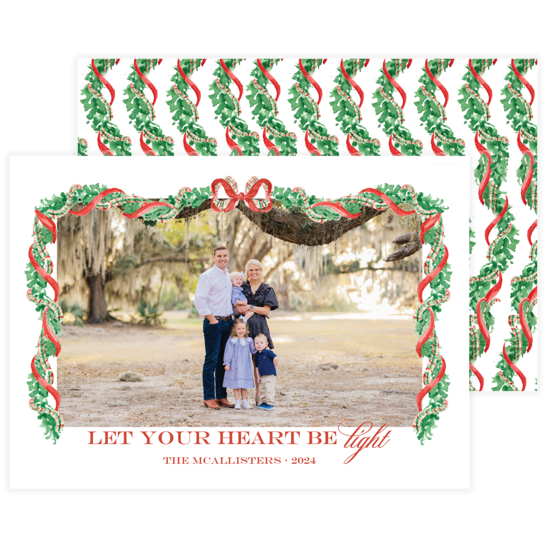 Classic Red Bow Garland Landscape Frame Holiday Card