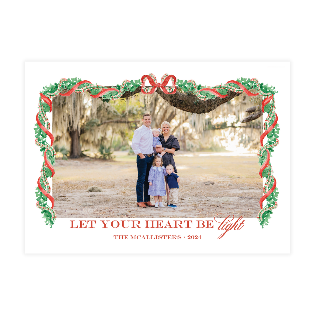 Classic Red Bow Garland Landscape Frame Holiday Card