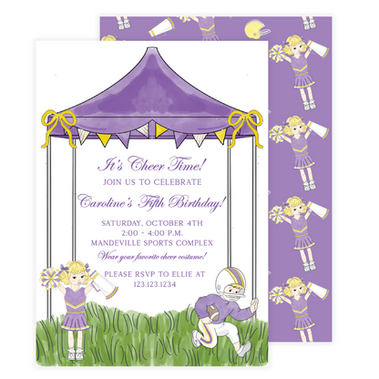 LSU Cheer Birthday Party Invitation (Customize Cheerleader Hair Color)