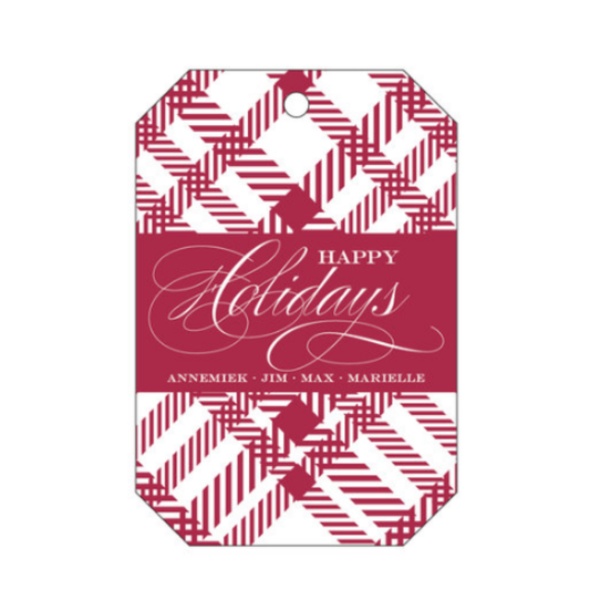 Red Plaid Happy Holidays One Color Letterpress Holiday Tags