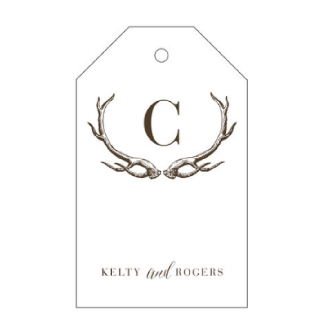 Antlers Initial Letterpress/Foil Holiday Tags