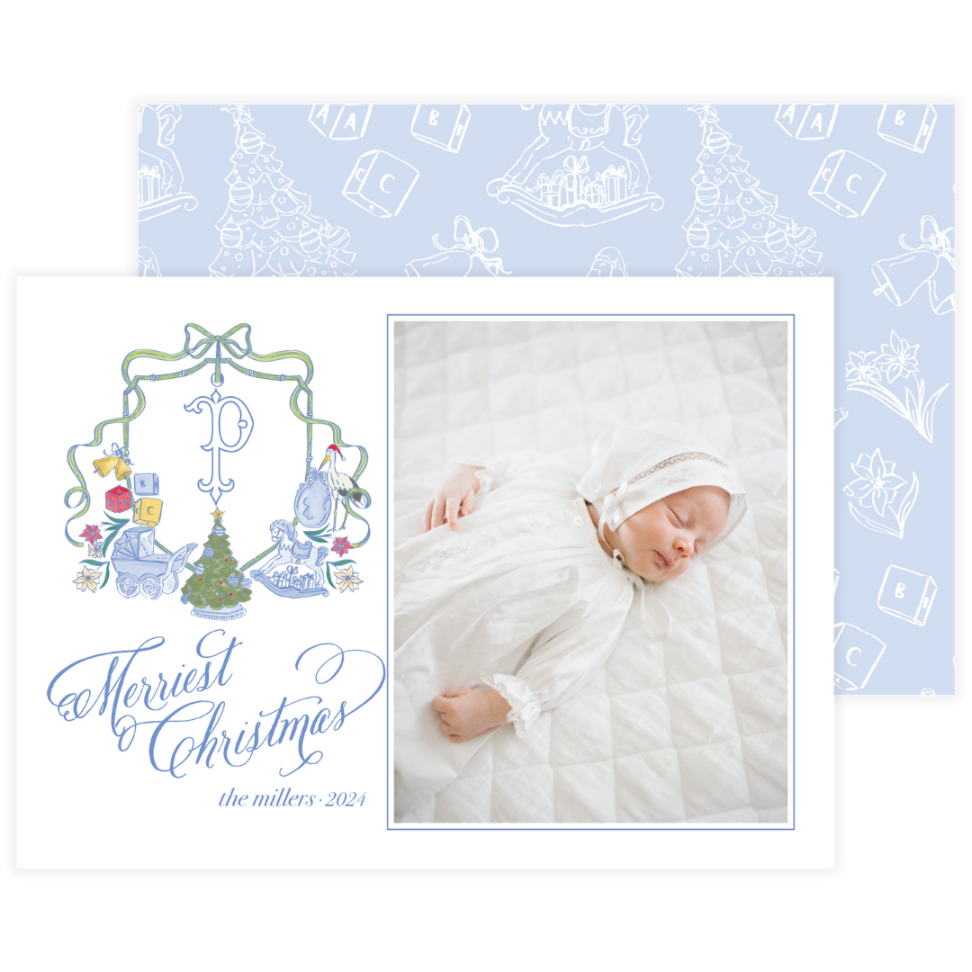 Blue Nursery Crest Landscape Holiday Card