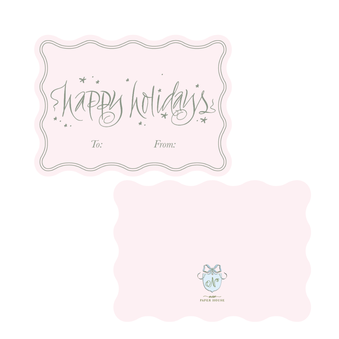 Happy Holidays Pink/Green Generic Die Cut Wavy Tag