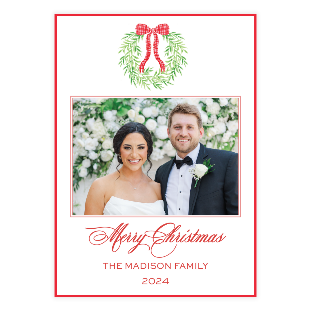 Red Bow Wreath Holiday Card