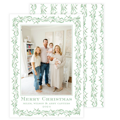 Green Leaf Garland Frame Holiday Card