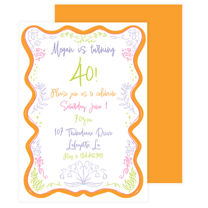 Floral Wavy Frame Border Birthday Invitation