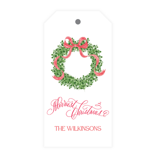 Red Bow Wreath Gift Tag