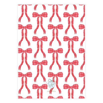 Red Plaid Bow Garland Frame Holiday Card