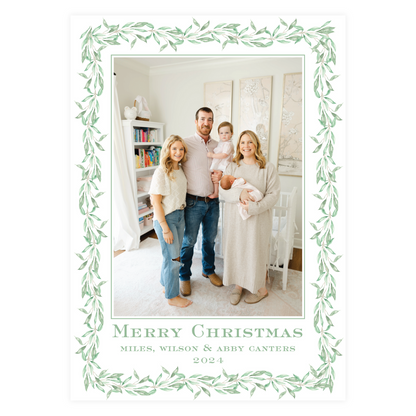 Green Leaf Garland Frame Holiday Card