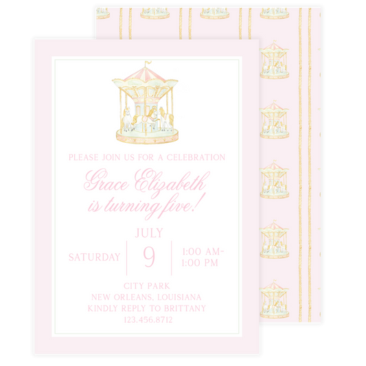 Pink Border Carousel Birthday Invitation