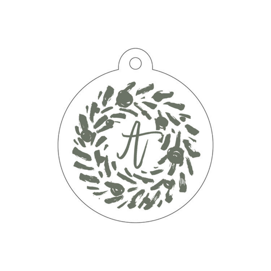 Wreath Initial Round Letterpress/Foil Holiday Tags