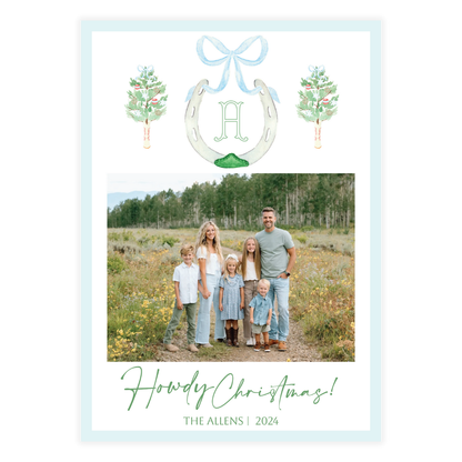 Howdy Christmas Horseshoe & Cowboy Tree Holiday Card