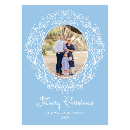 Orchid Frame Merry Christmas Holiday Card (Backgound color can be customized)